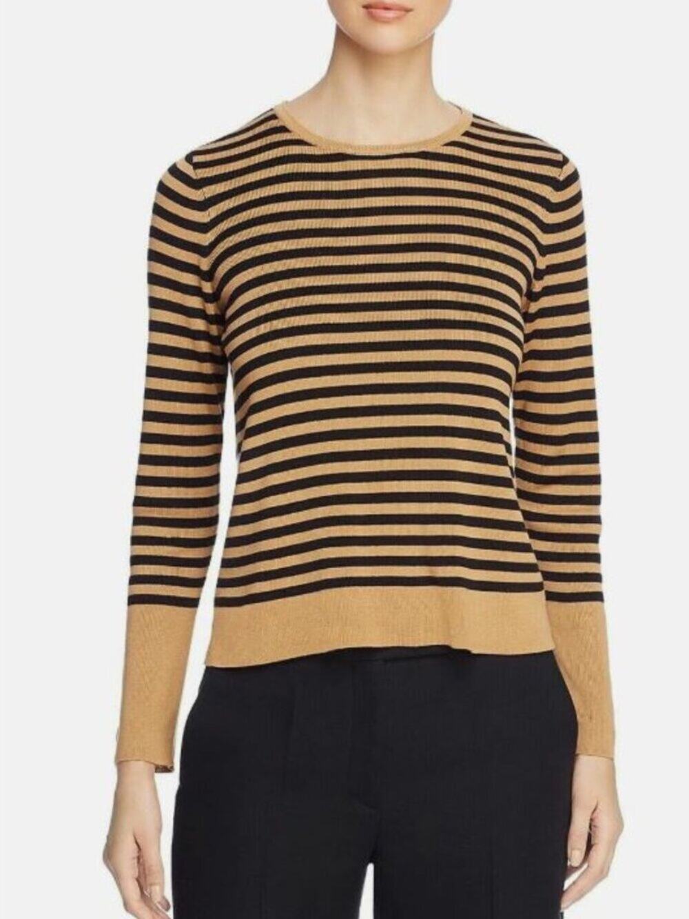 Eileen Fisher Striped Sweater Top Small Silk Clay Black Quiet Luxury Preppy Silk